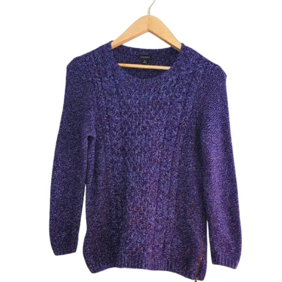 Talbots Merino‎ Wool Crew Neck Cable Knit Purple Sweater | Size Medium - Picture 1 of 7